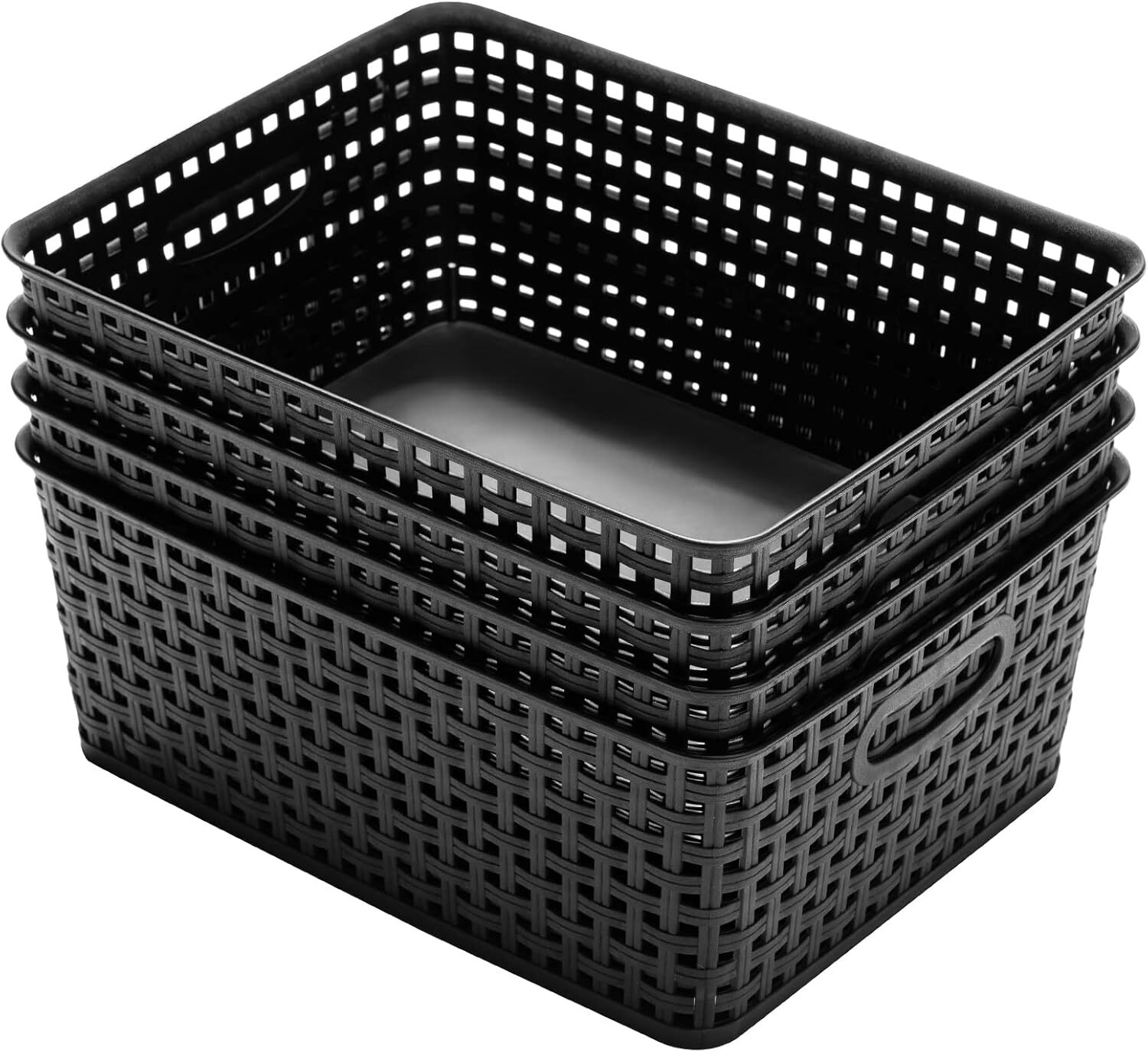Plastic Storage Baskets for Organizing,11.42"X9"X4.7",Pack of 4 (Black)
