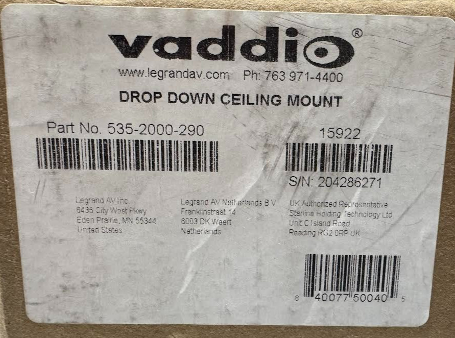 Vaddio 535-2000-290 Drop Down Ceiling Mount for Small PTZ Cameras - Short