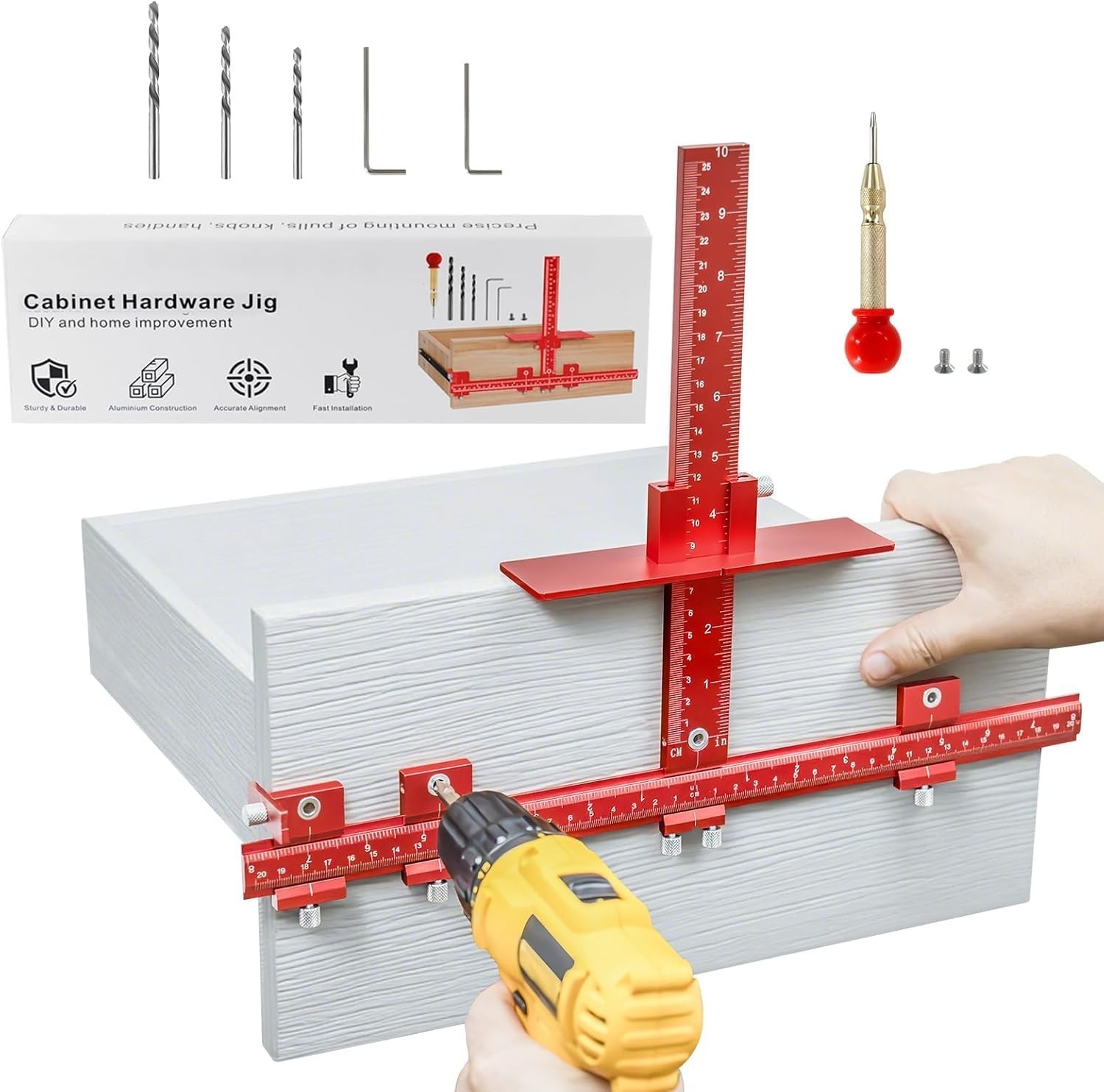 Adjustable Cabinet Hardware Jig for Handles & Pulls, Aluminum Tool for Doors & D