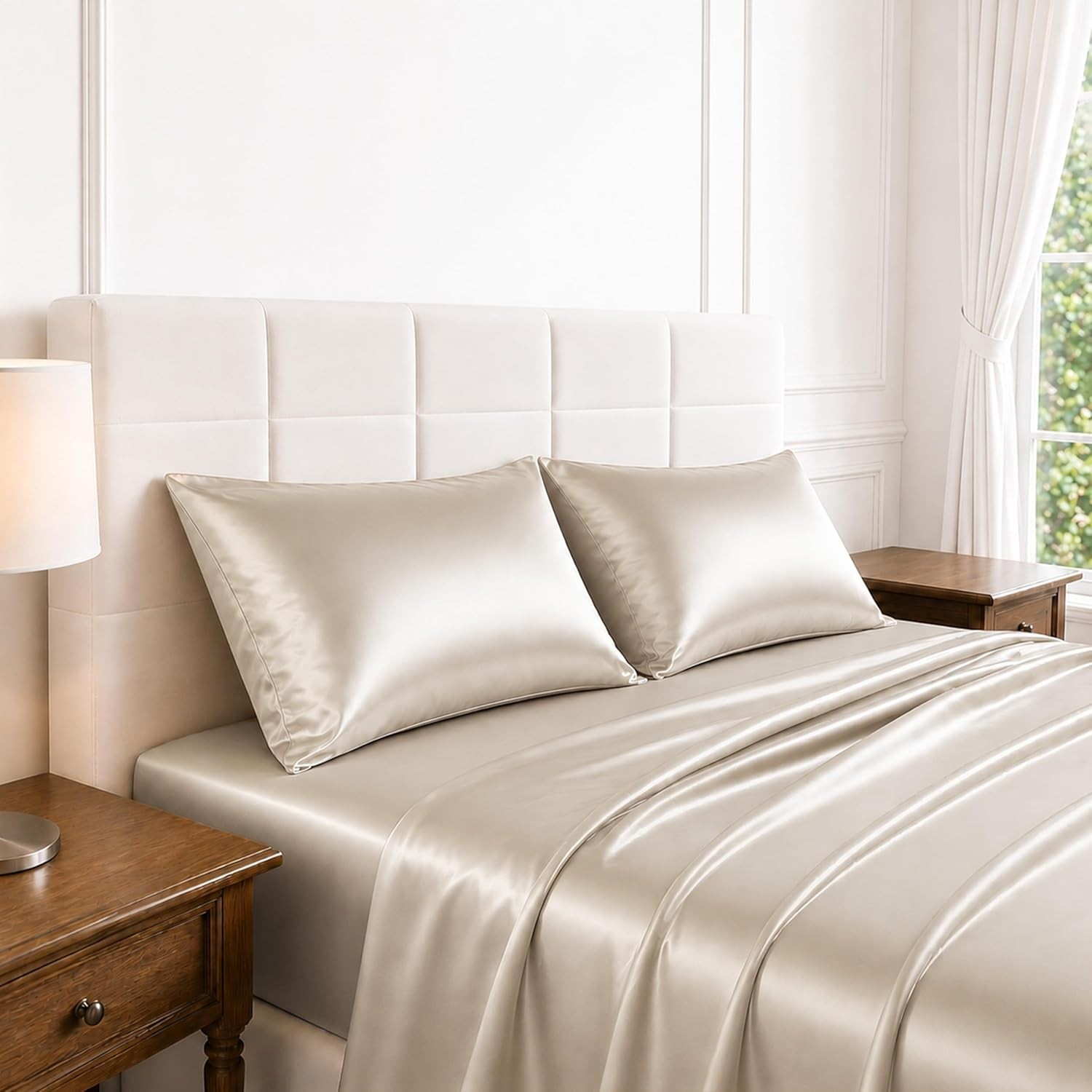 Full Size Satin Sheets 4 Piece Silky Bed Sheet Set W/ Smooth Silky Surface