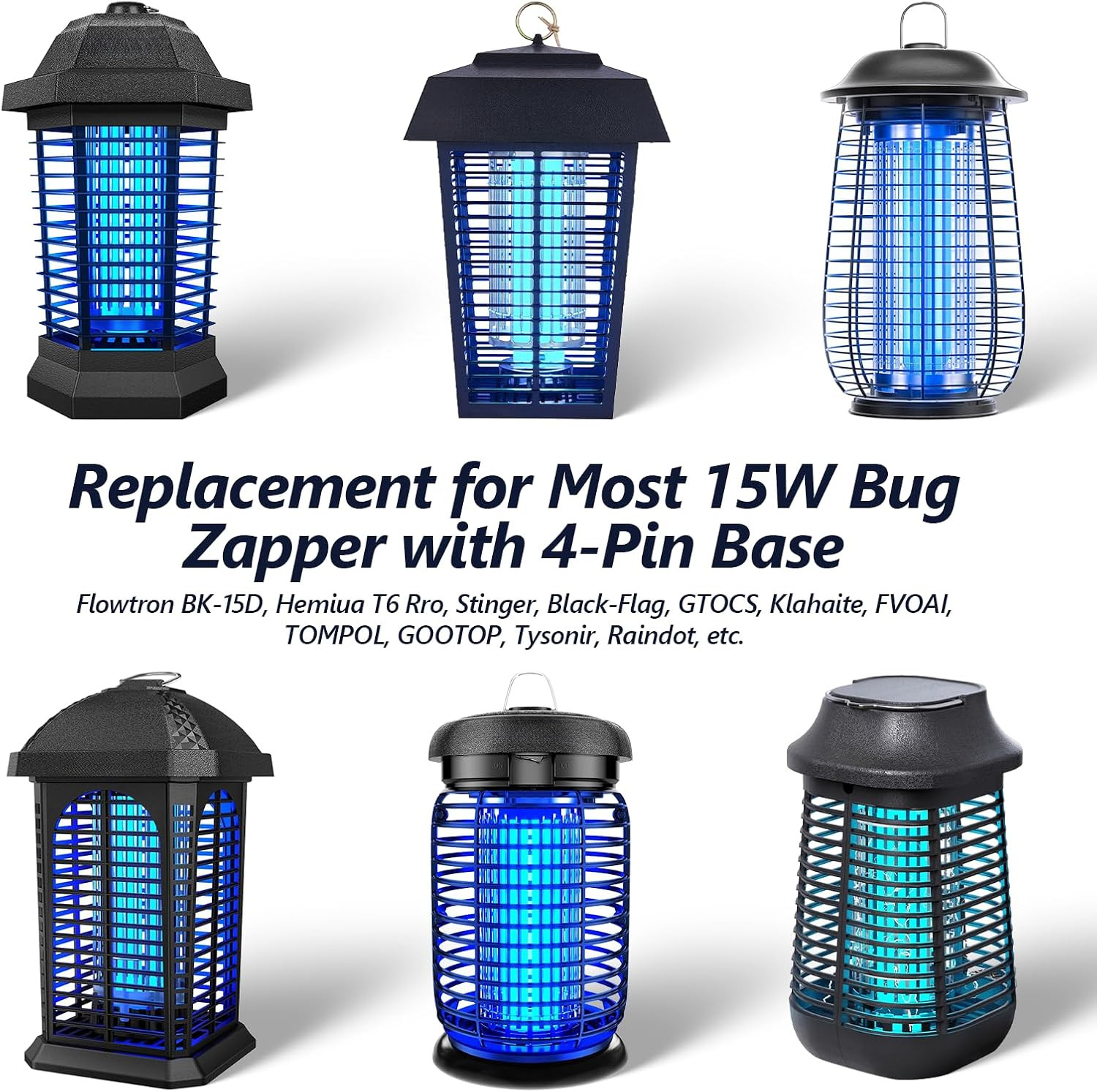 Bug Zapper Light Bulb Replacement for 15W Bug Zapper with 4-Pin Base, Ful 15W-BL
