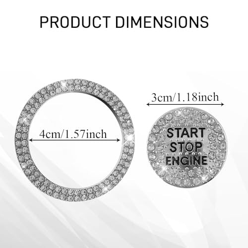 Bling Car Push Start Button Covers, Sparkling Rhinestone Switch Knob White