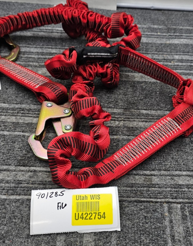 KStrong 6 ft. Elasticated Shock Absorbing Lanyard Red with Snap Hooks