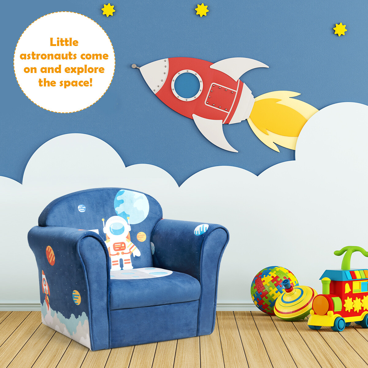 Kids Astronaut Sofa Children Armrest Couch Upholstered Chair Toddler Furniture