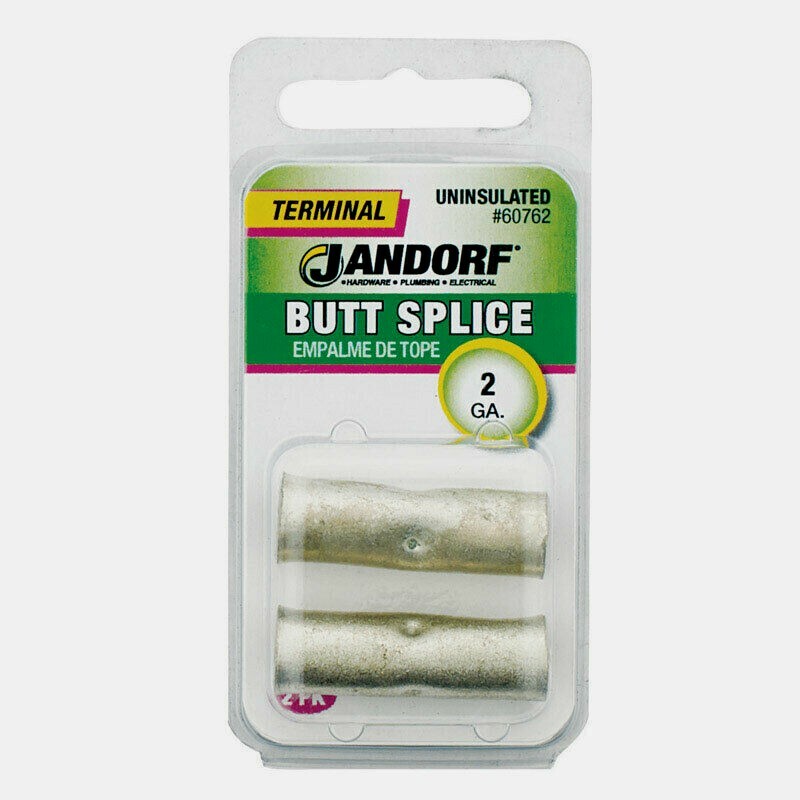 Jandorf BUTT SPLICE 2pk Wire Terminal UNINSULATED 2 Ga. Easy Insertion 60762 NEW
