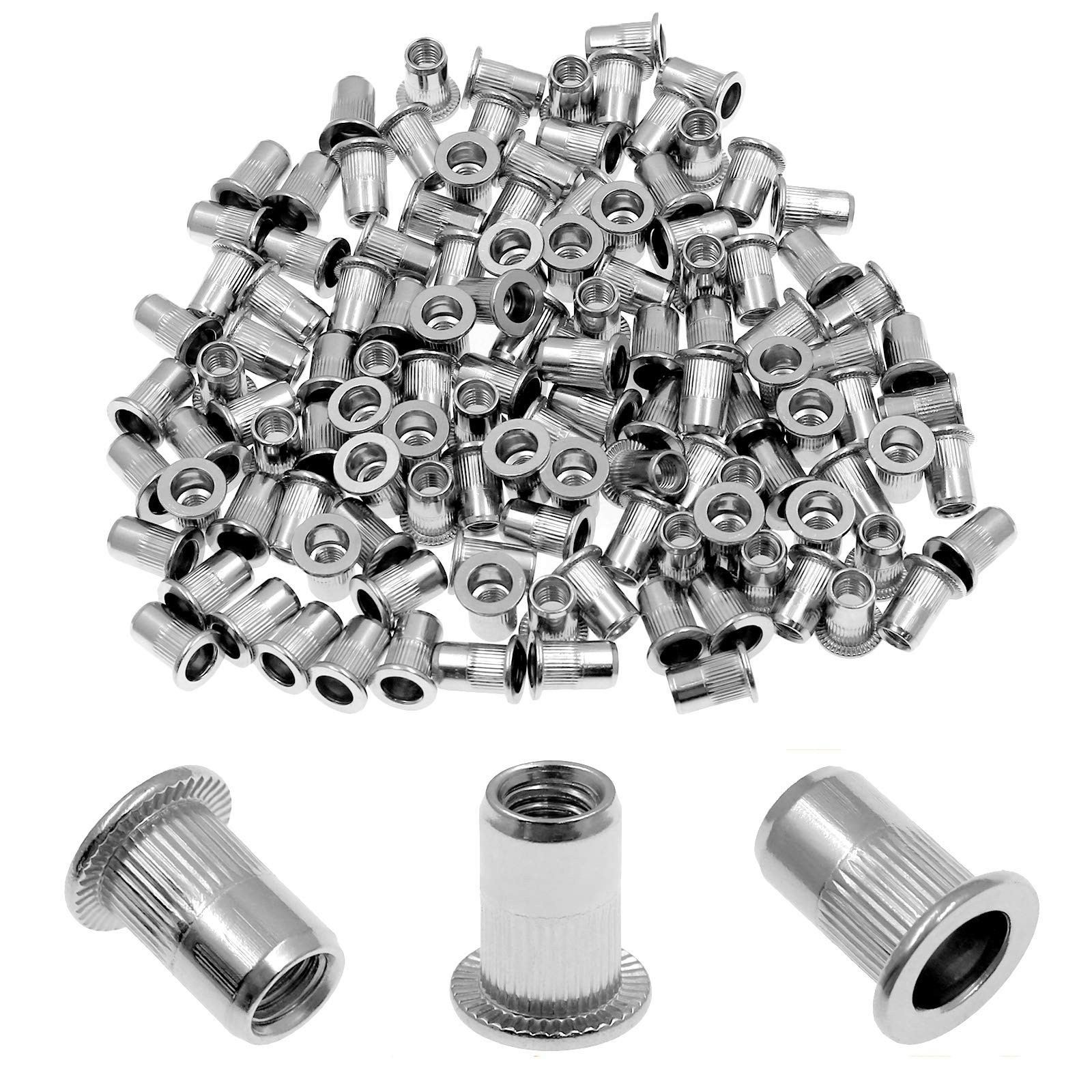 60Pcs M6 Rivet Nuts, Bonsicoky 304 Stainless Steel Flat Head M6-60Pcs,