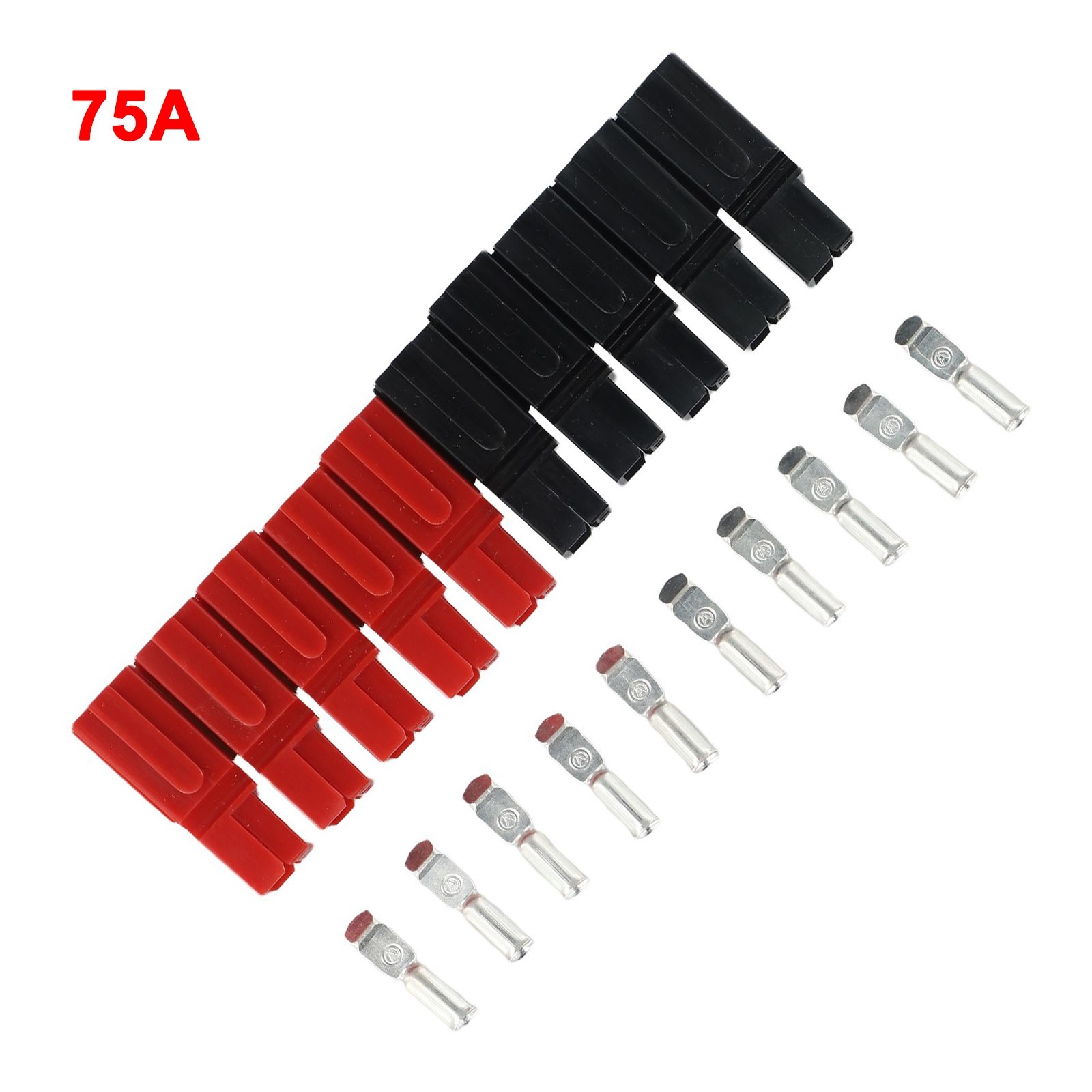 Premium Silver Plated Copper 75Amp Red & Black Connectors Set of 5 Pairs