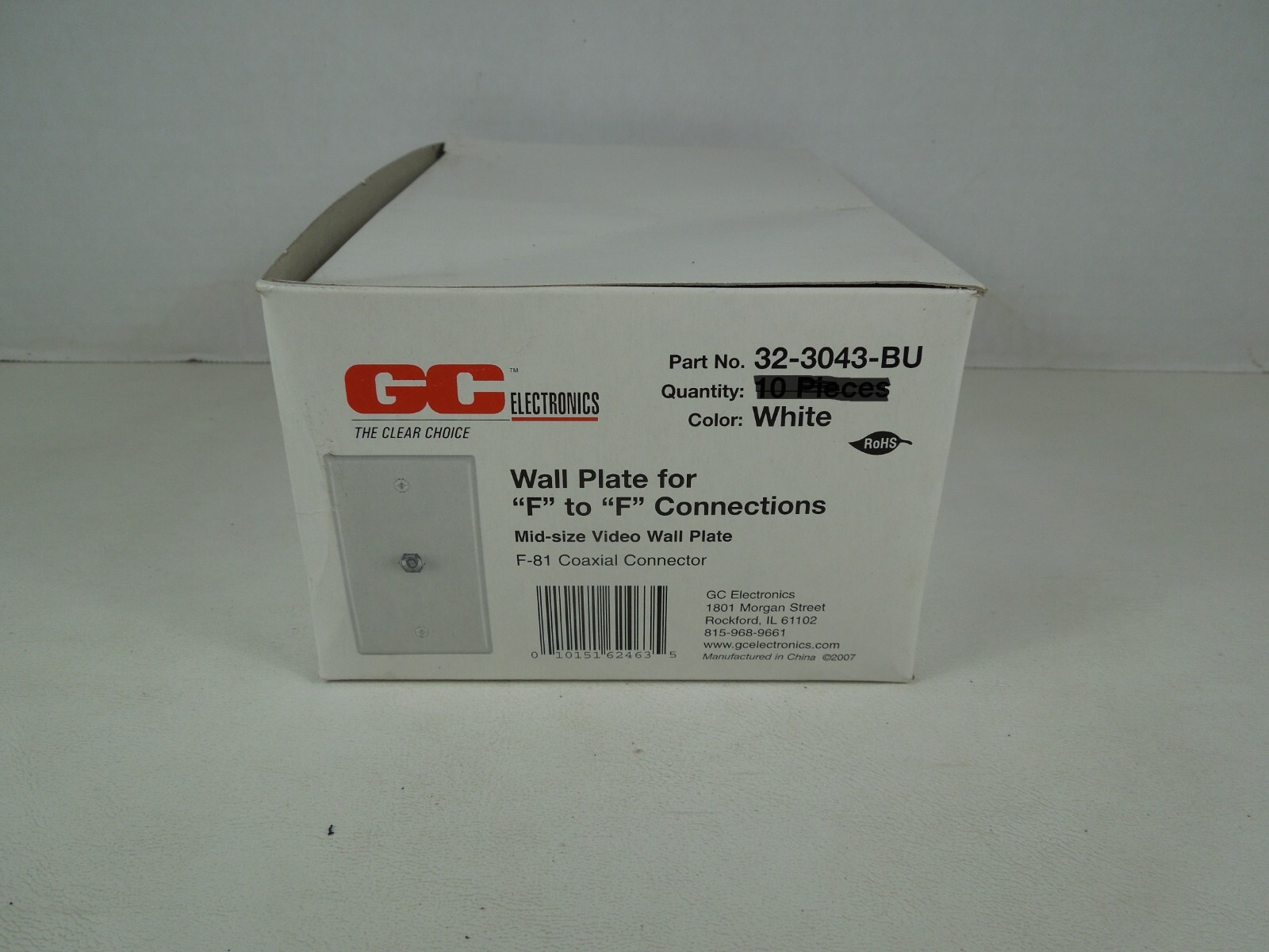 GC Electronics 32-3043-BU White Mid-Size wall plate 'F' to 'F" Connections - NEW