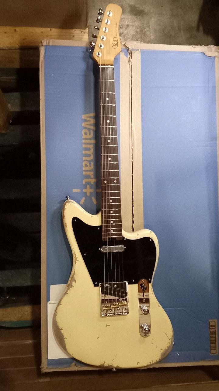 Used Vintage Yellow KGD Electric Guitar, Free Shipping