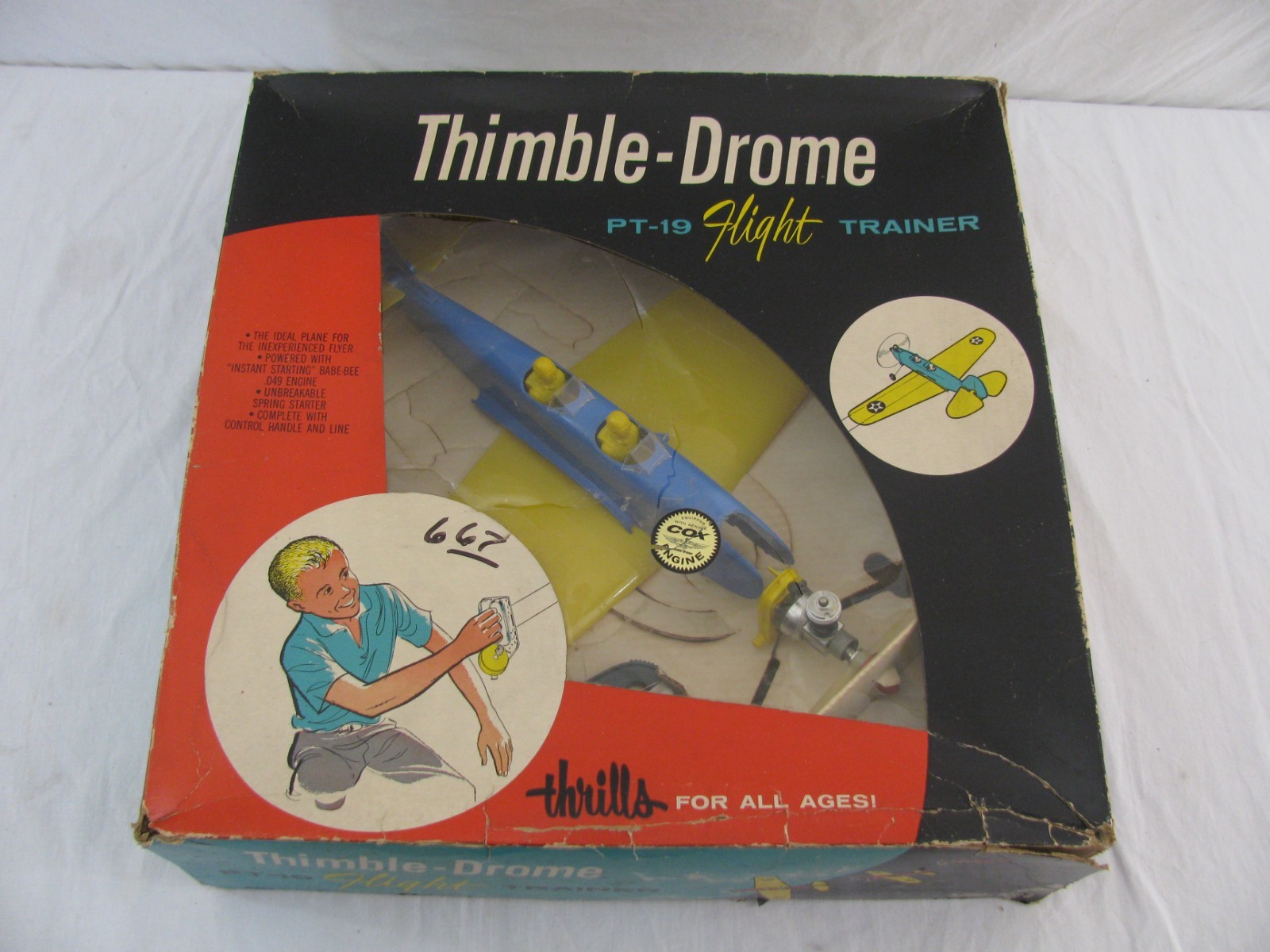 Vintage Cox Thimble Drome Control Line .049 Engine PT-19 Flight Trainer Airplane