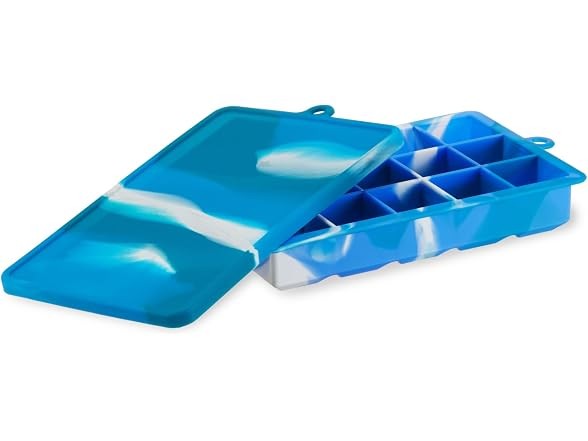 Host Ice Cube Tray with Lid Blue Marble 1.25-inch Cubes