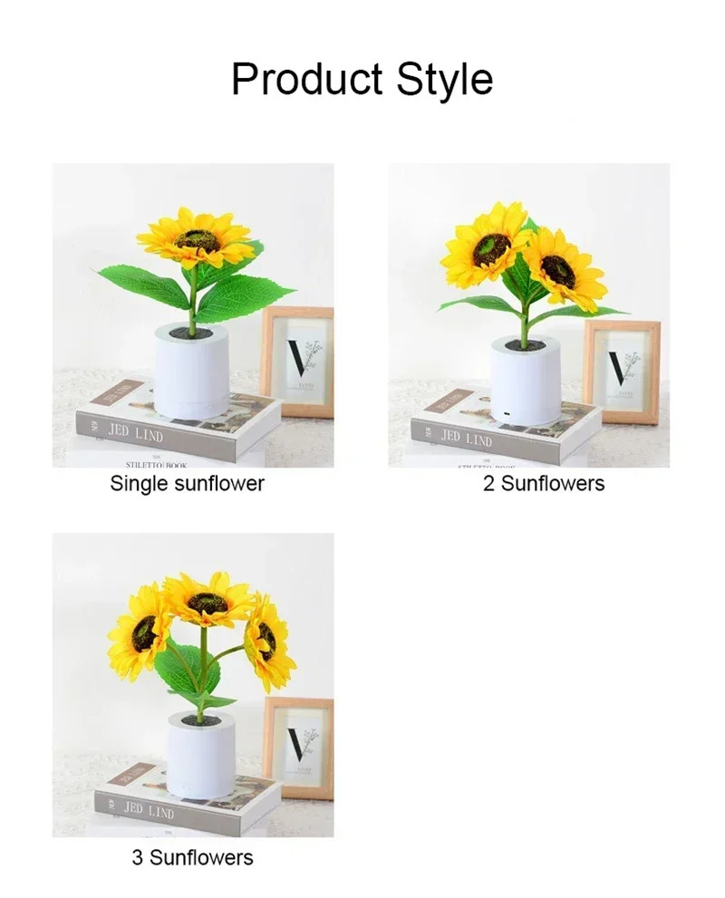 3 LED Night Light Rechargeable Sunflower Lights Interior Lighting Bedroom