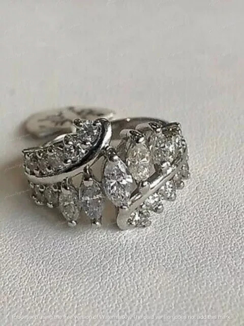 2Ct Marquise Cut Lab Created Diamond Wedding Ring 14K White Gold Plated Women's