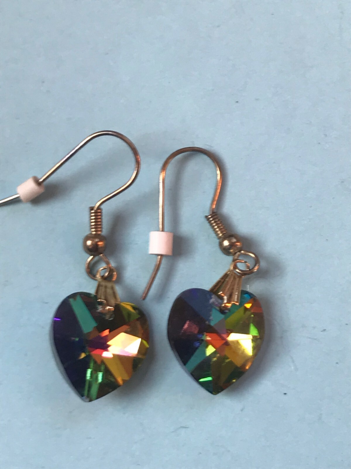 Estate Heart Shaped Watermelon Rivioli Bead Dangle Earrings for Pierced Ears –