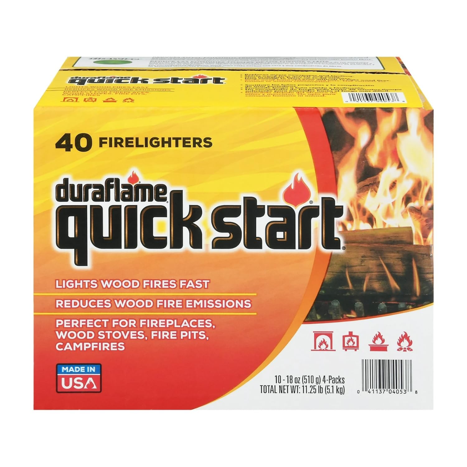 Duraflame Quick Start Firelighters – 40 Count Case | Instant, 1 Pack, Black