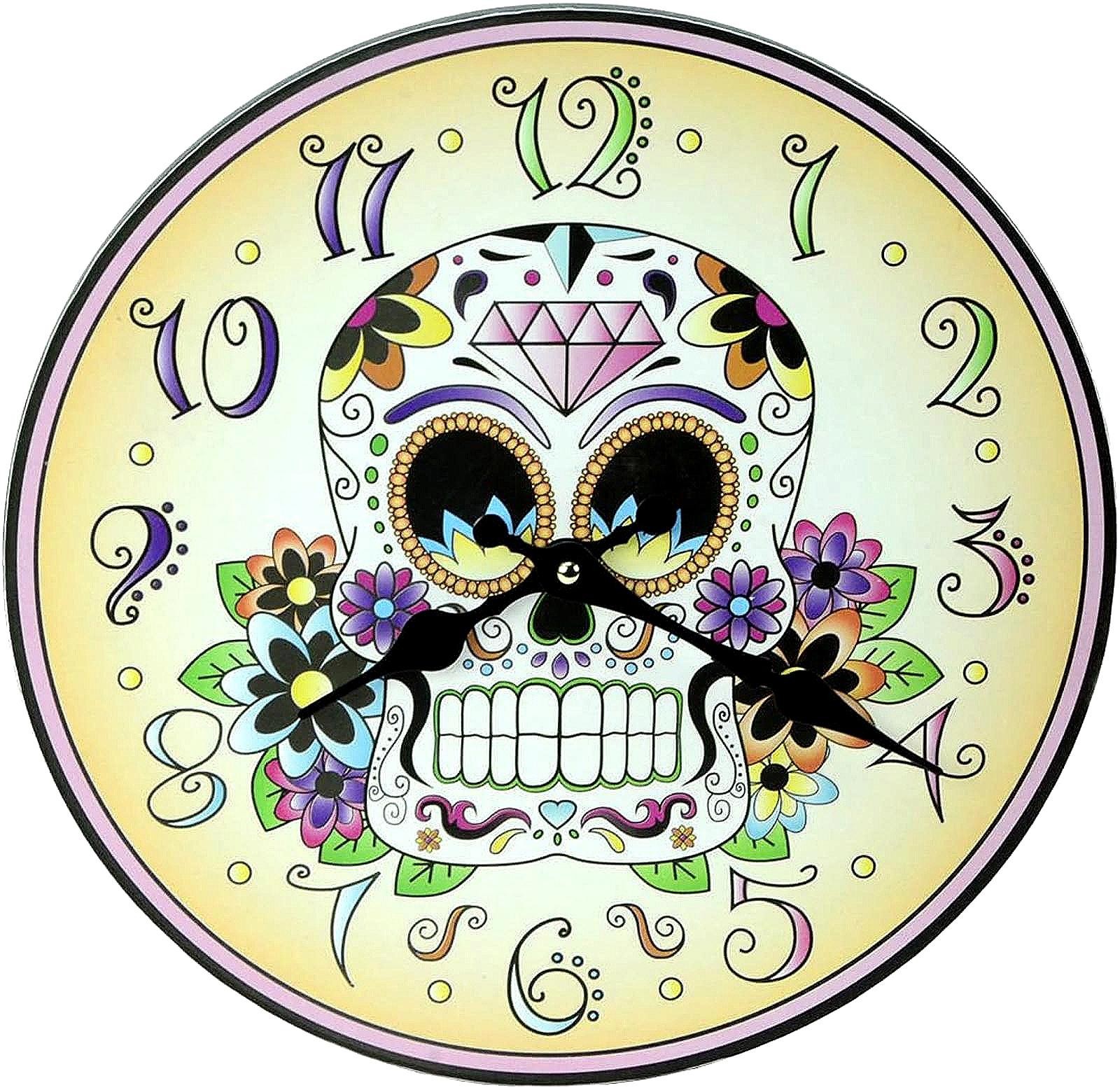 Handcrafted Day of the Dead Wall Clock – Vibrant Sugar Skull Design