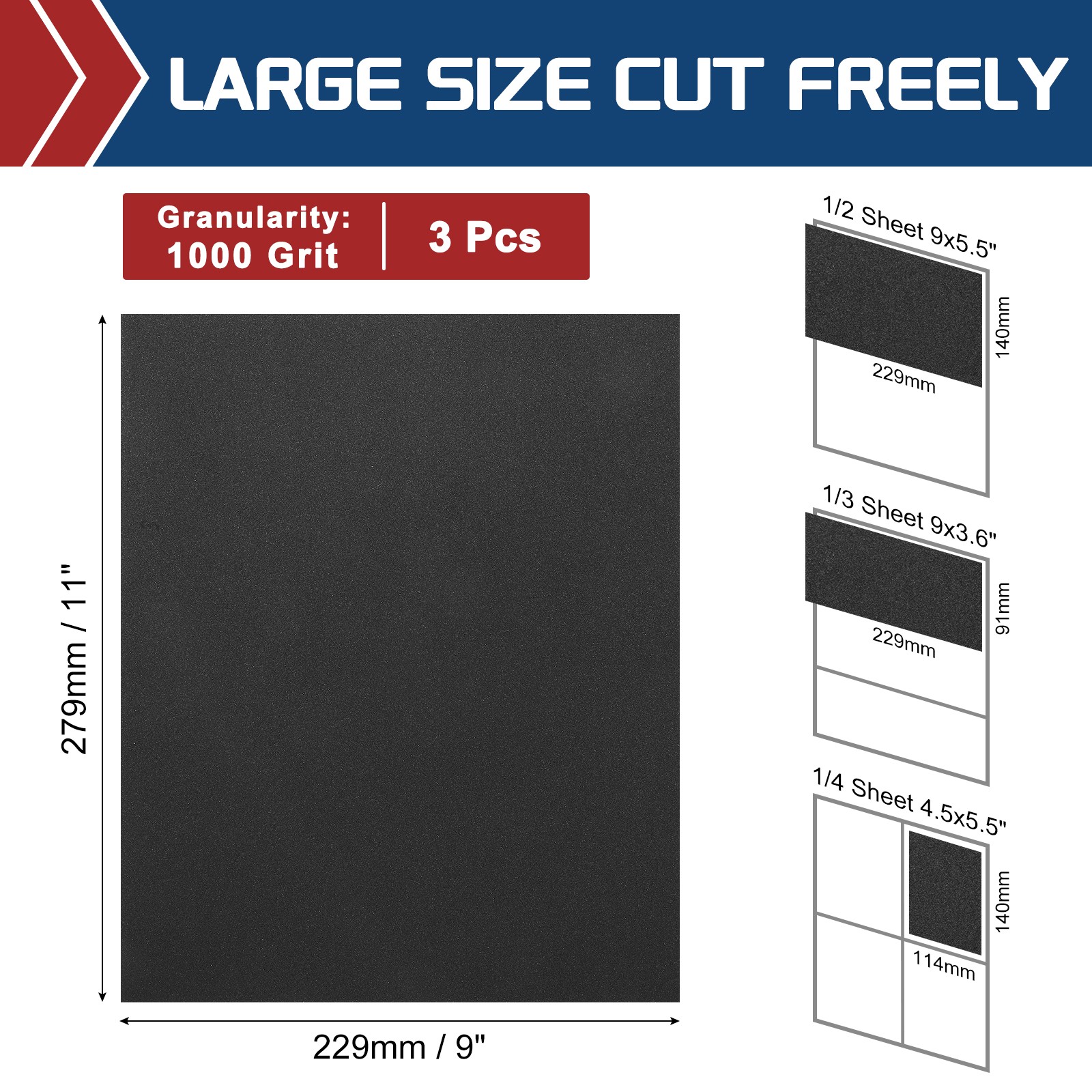 3pcs Sand Papers - [9 x 11 Inch x 1000 Grits] Sandpaper Sheets