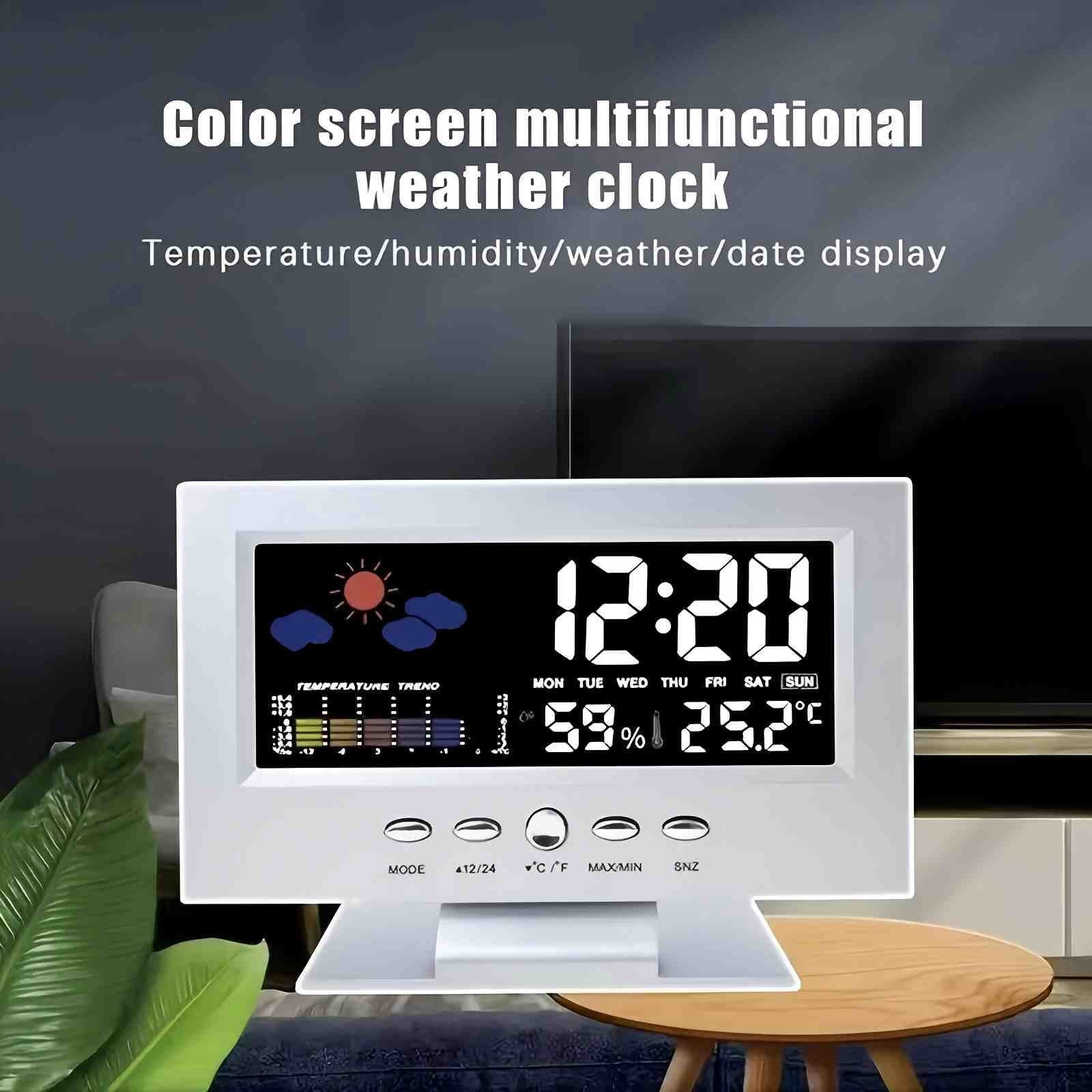 LED desktop alarm clock, multifunctional wireless desktop digital LED weather