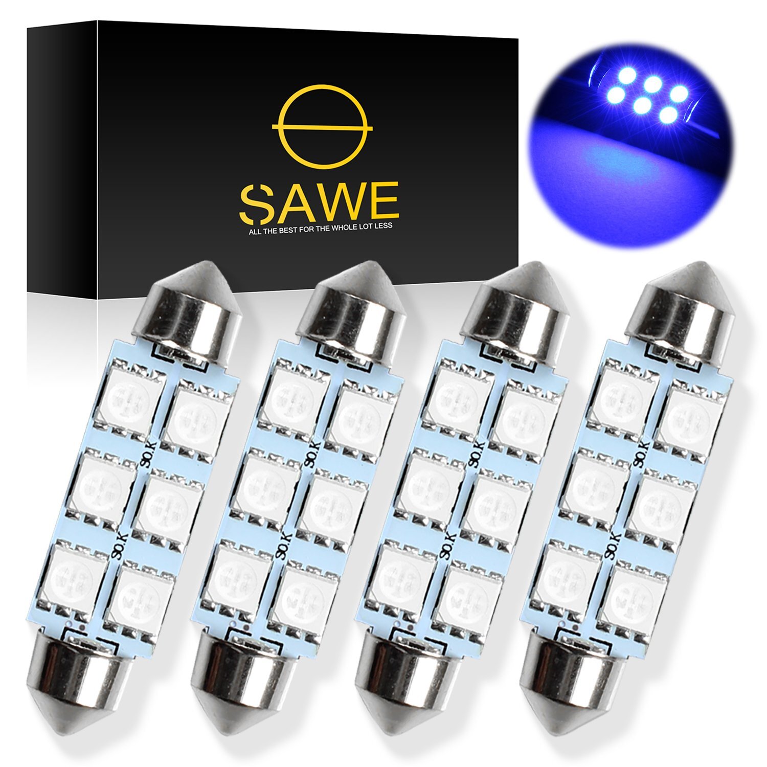 4 x SAWE Blue 44mm Festoon 6SMD Bulb LED Dome Map Interior Light 578 211-2 212-2