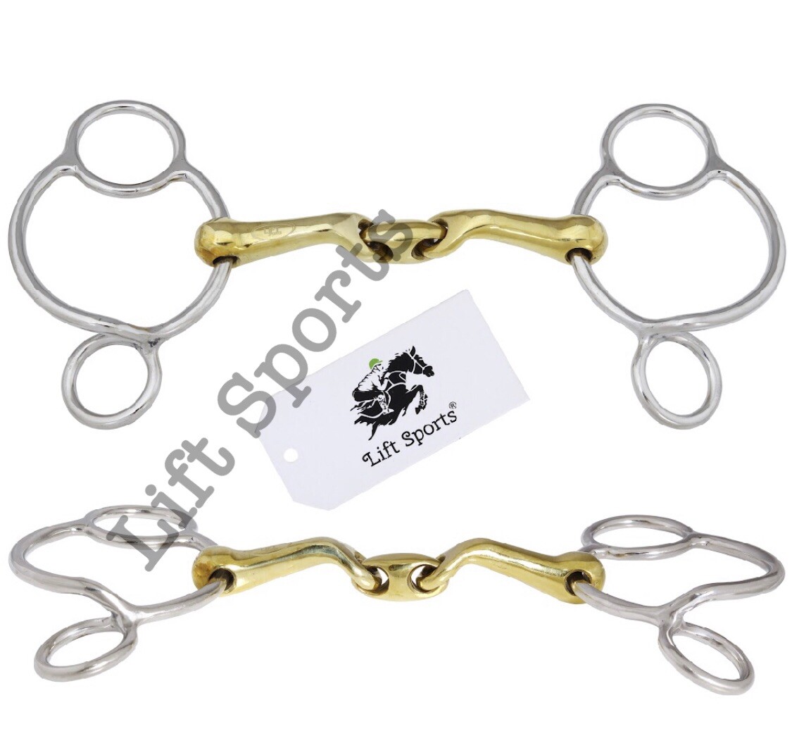 Universal 3 Ring Gag Verbindend Angled Bit Lozenge Fat Stainless Steel Snaffle