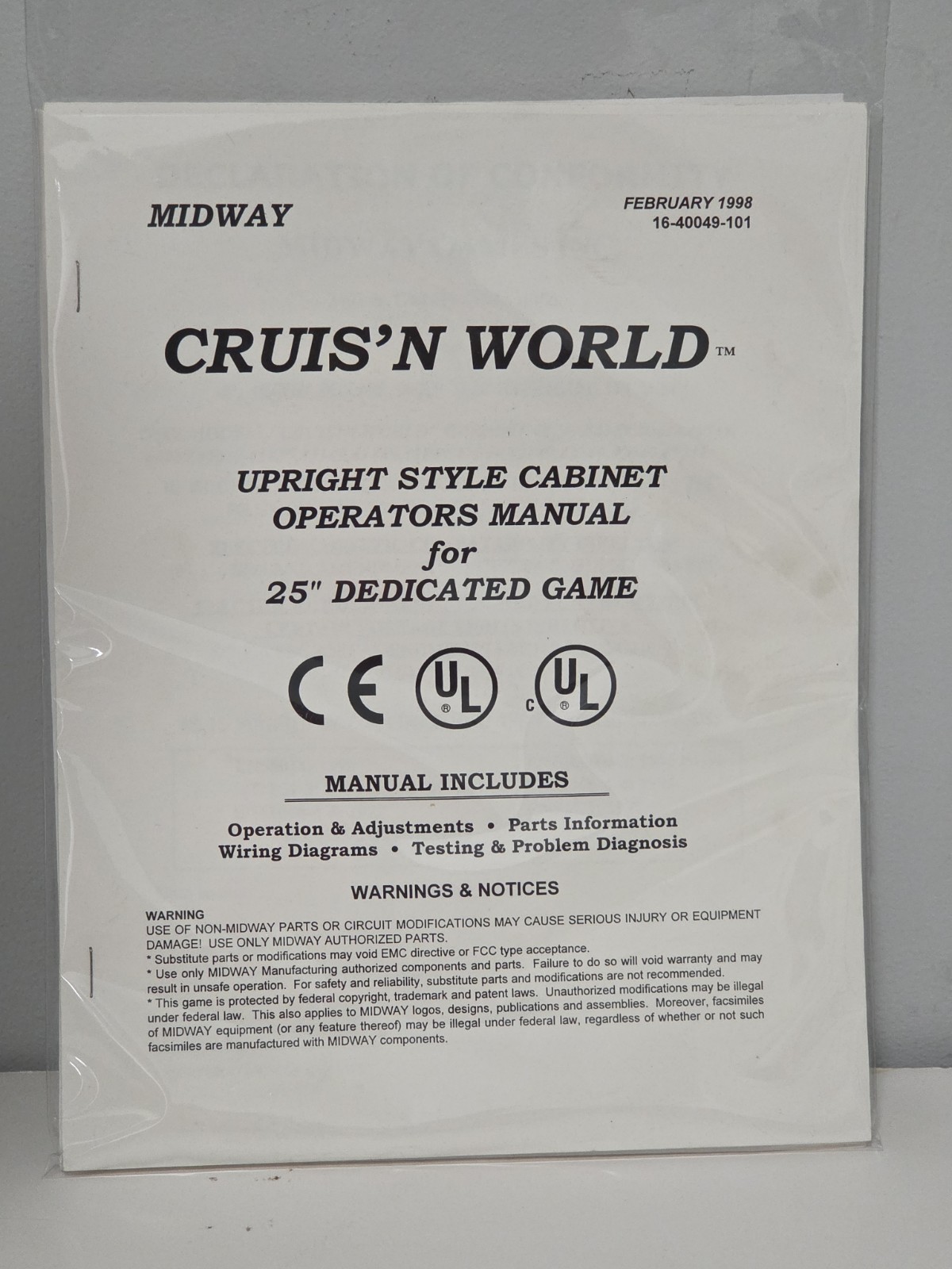 CRUIS'N WORLD Operations Manual Midway Games February 1998 16-40049-101