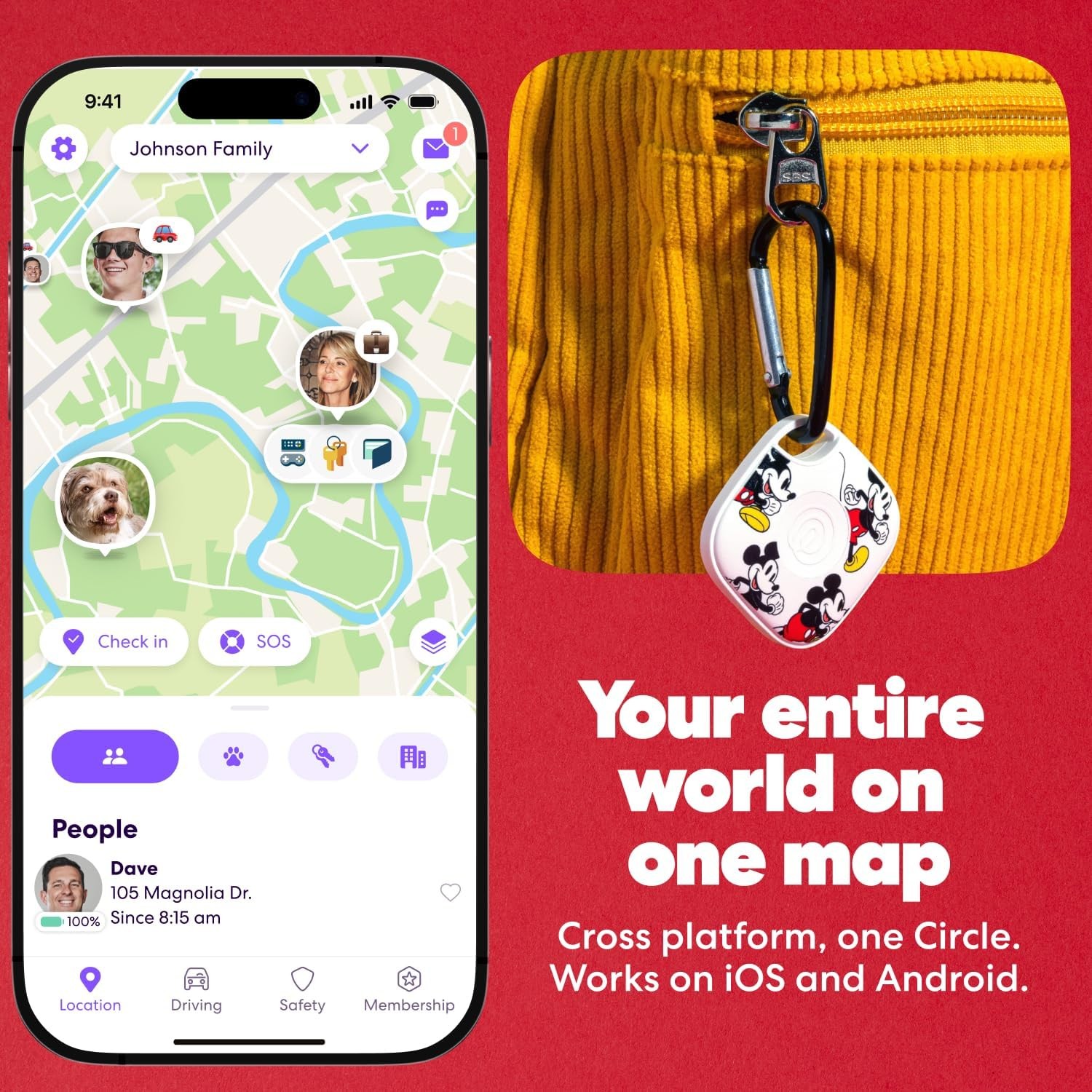 Life360 Tile Bluetooth Tracker, Keys Finder, Item Locator (White mickey)