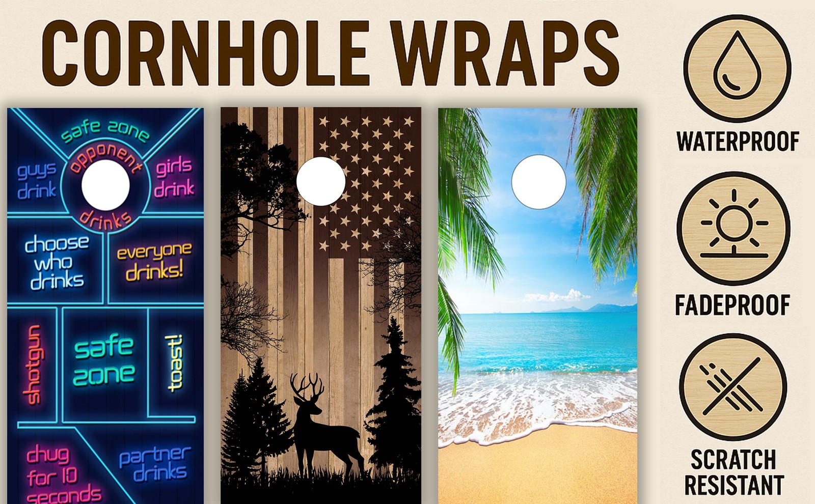 FADEPROOF Cornhole Board Wraps Laminated Full Moon Forest /