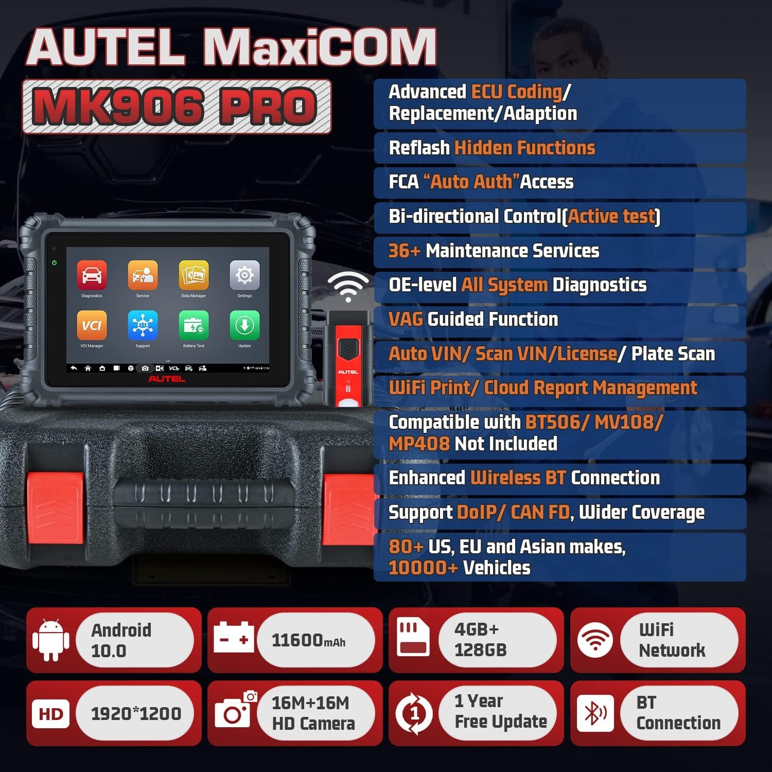 2024 Newest Autel MaxiSys MK906 Pro MS906 PRO Coding Car Diagnostic Scanner Tool