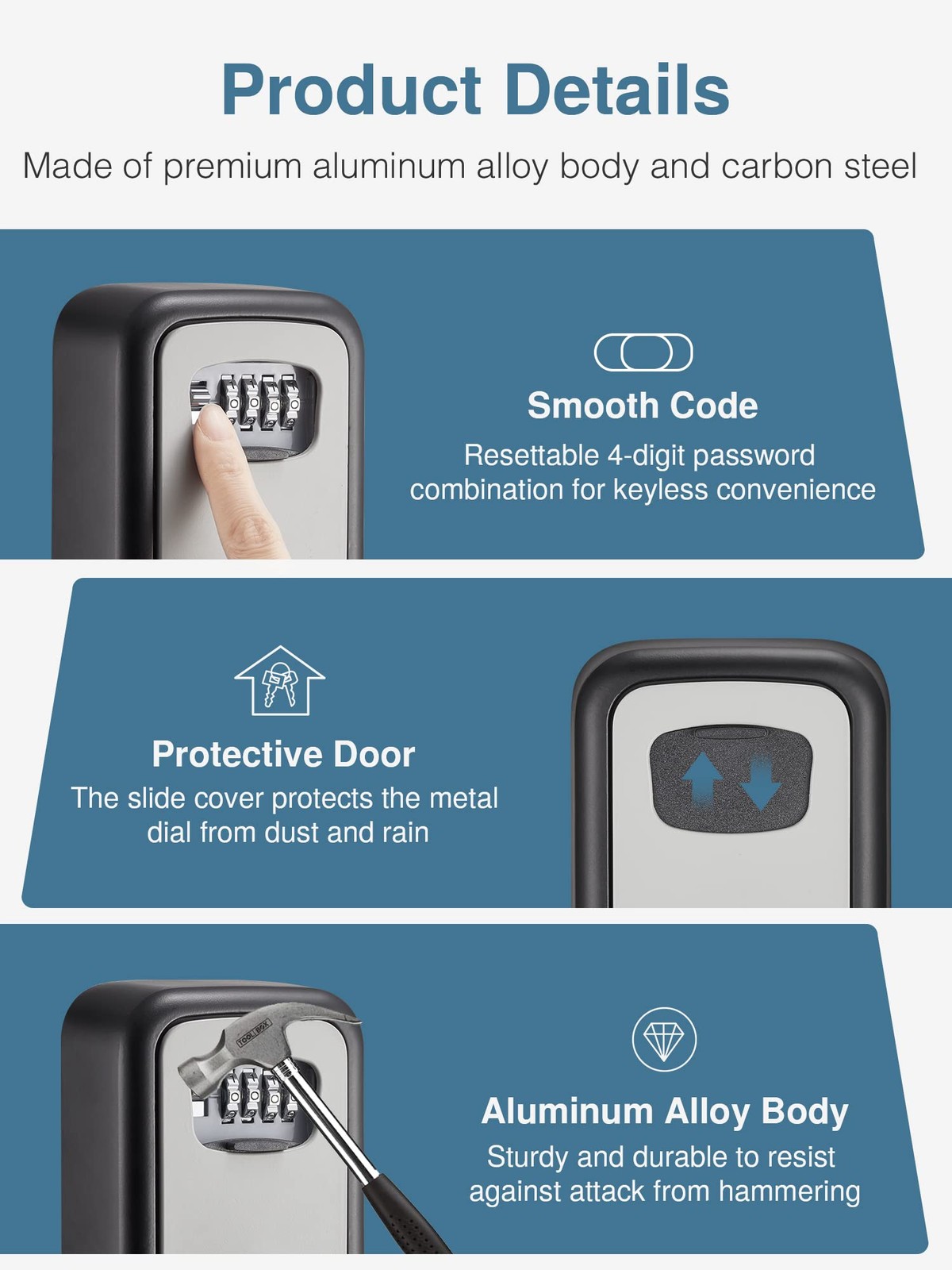 Security Key Lock Box, 4-Digit Combination Waterproof Key Storage Lockbox Wal...