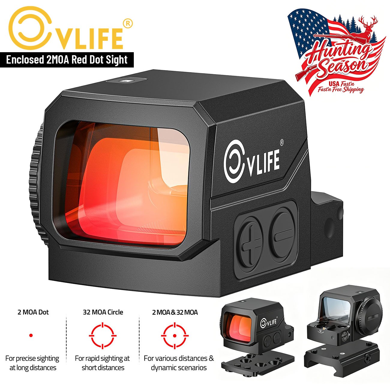 Motion Awake Red Dot Sight w/ Enclosed Emitter for RMR/MOS/RMS/RMSc/Picatinny