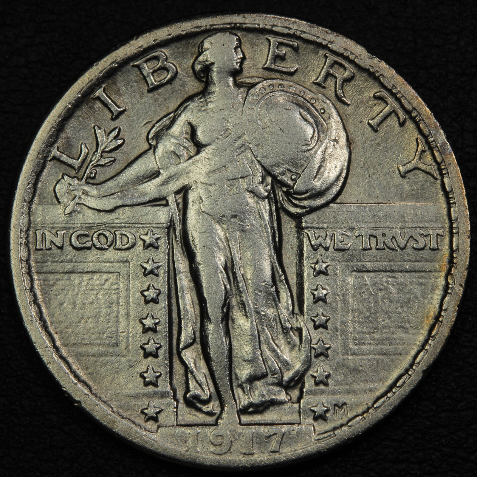 1917 Type 2 Standing Liberty Silver Quarter 25C - Cleaned