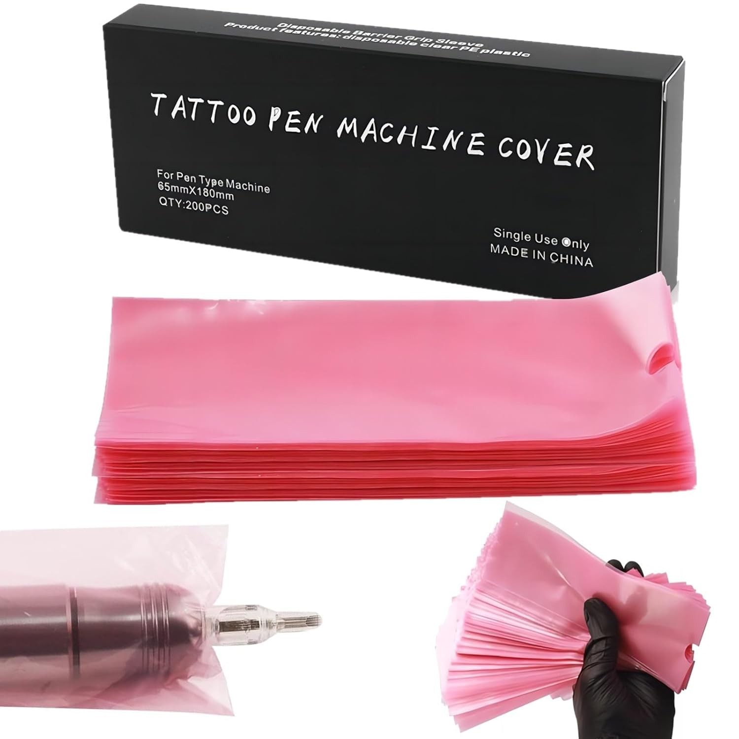 Large Tattoo Machine Pen Covers - Yuelong 200pcs Pink Large, Large-Pink