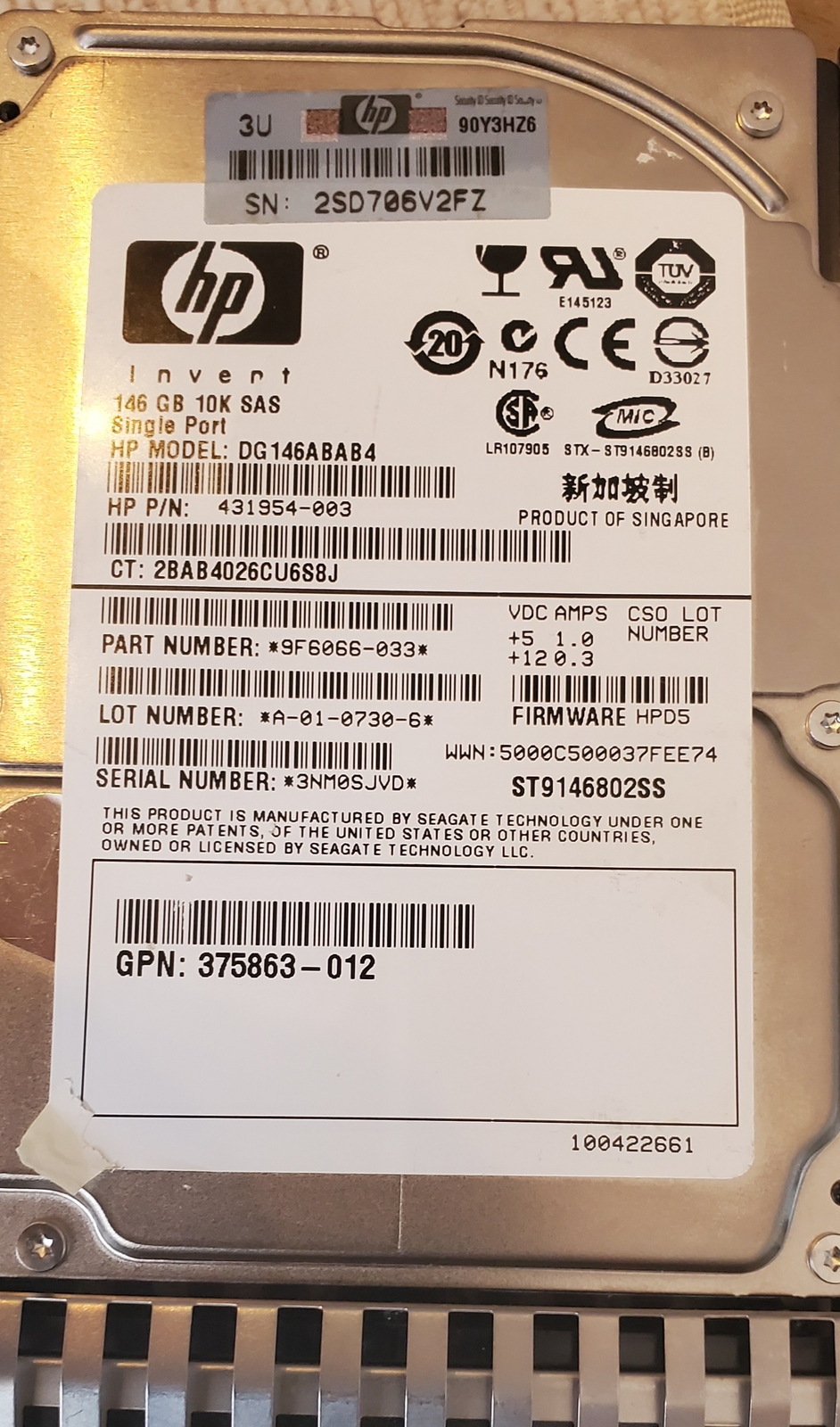 HP 146GB 10K SAS 2.5in Single-Port ENT HDD - Seagate