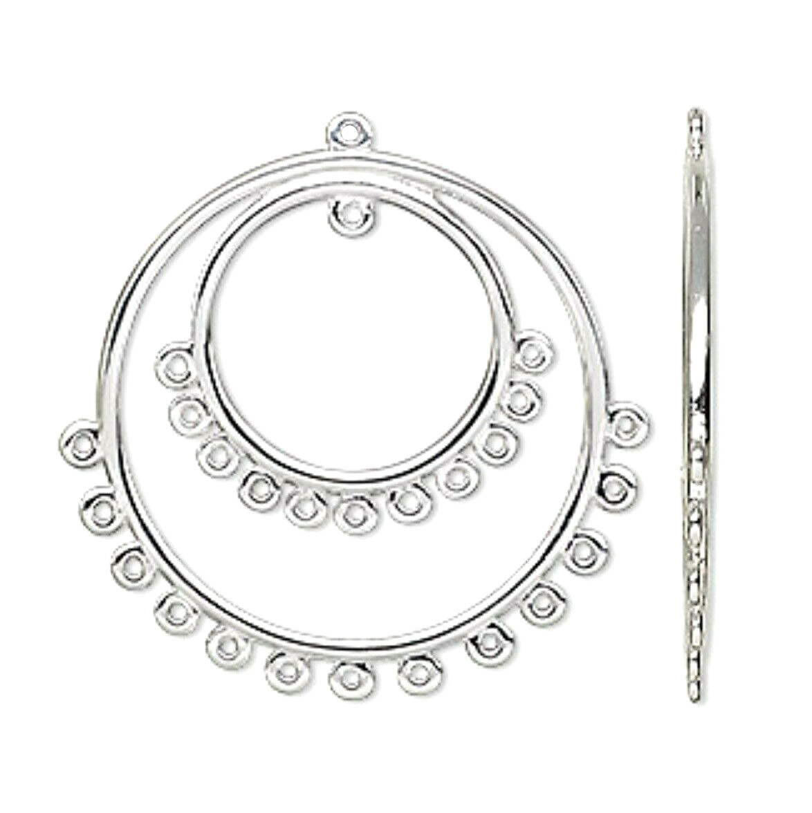 Beadable Silver 30mm Double Hoop with Loops Earring Drops Earrings Bead Findings
