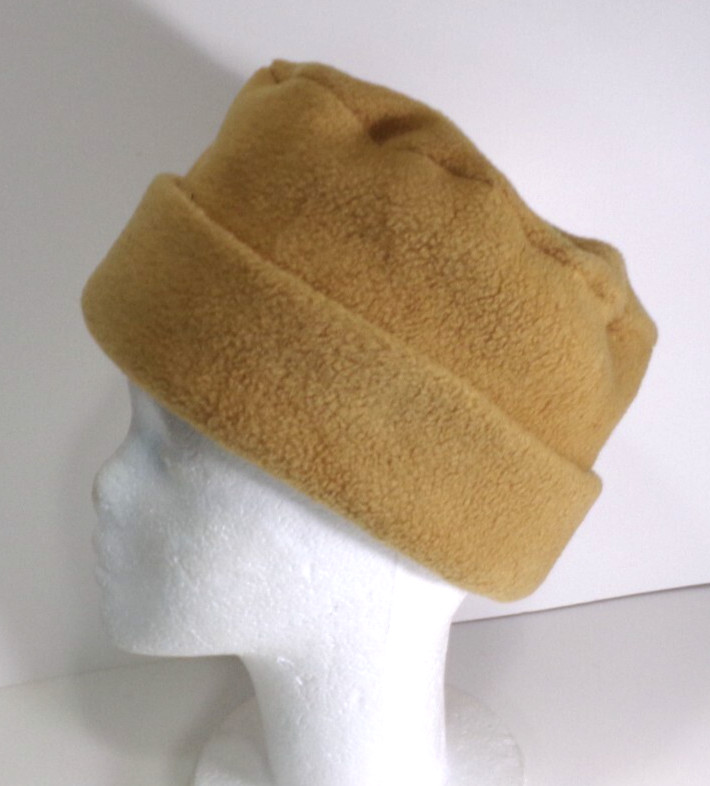 TAN  SMOOTH BERBER FLEECE ROLLED BRIM WINTER HAT  THERMAL STRETCHY  h88cr