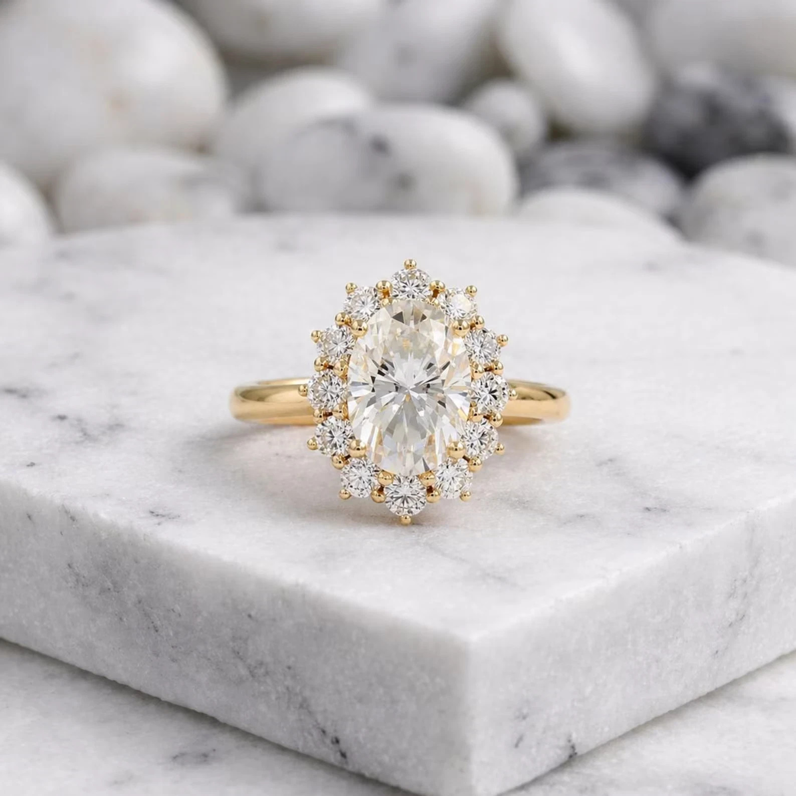IGI 3.20 Ct Oval EF/VS1 Lab Grown Diamond Halo Wedding Ring 14K Yellow Gold Gift