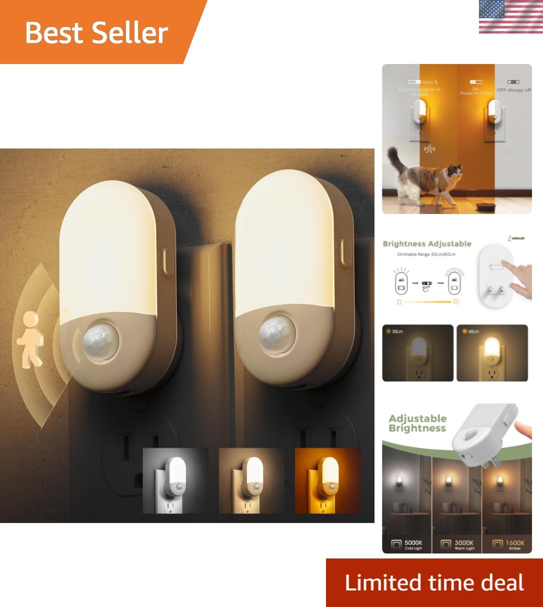 Motion Sensor Night Light, Motion Sensor Light Indoor, 3CCT | Yellow Light,Br...