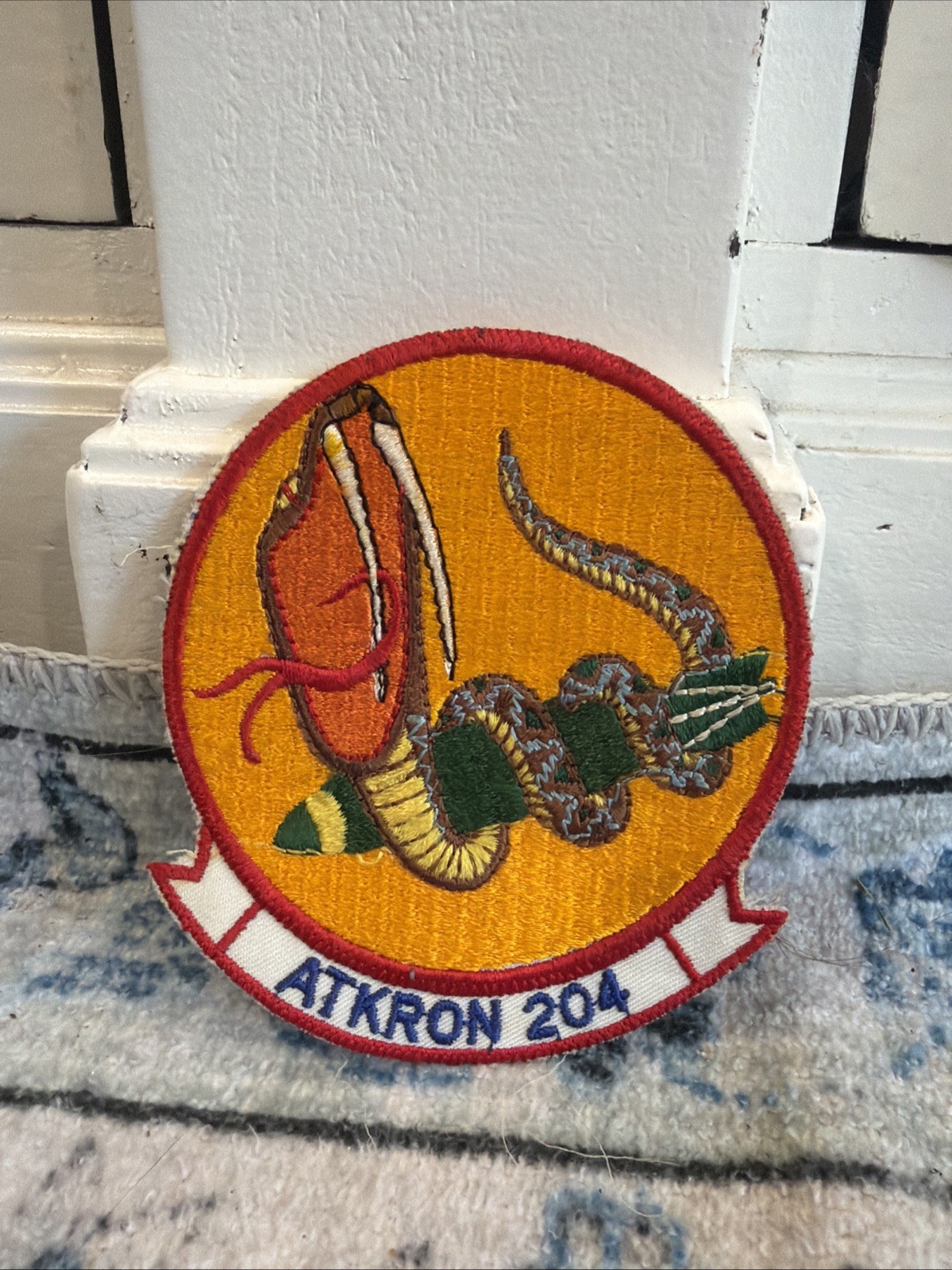 Large RIVER RATTLERS ATKRON 204 Fighter Jet Squadron 204th US Patch 1970s 4.25”