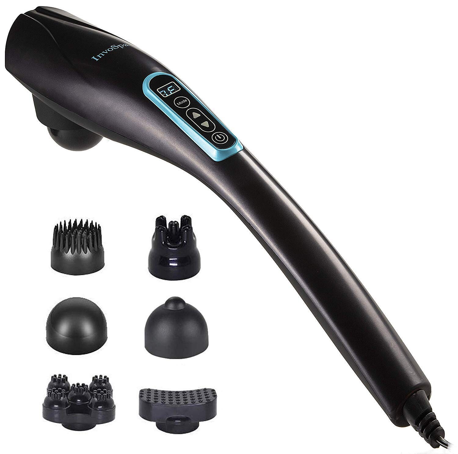 InvoSpa HHMG-8799 Handheld Deep Tissue Massager 6 Interchangeable Nodes 10 Speed