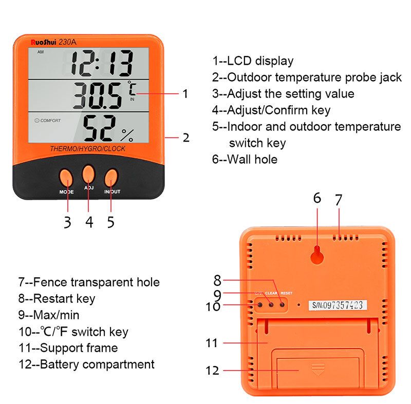 Thermometer Indoor Digital LCD Hygrometer Temperature Humidity Meter Alarm Clock
