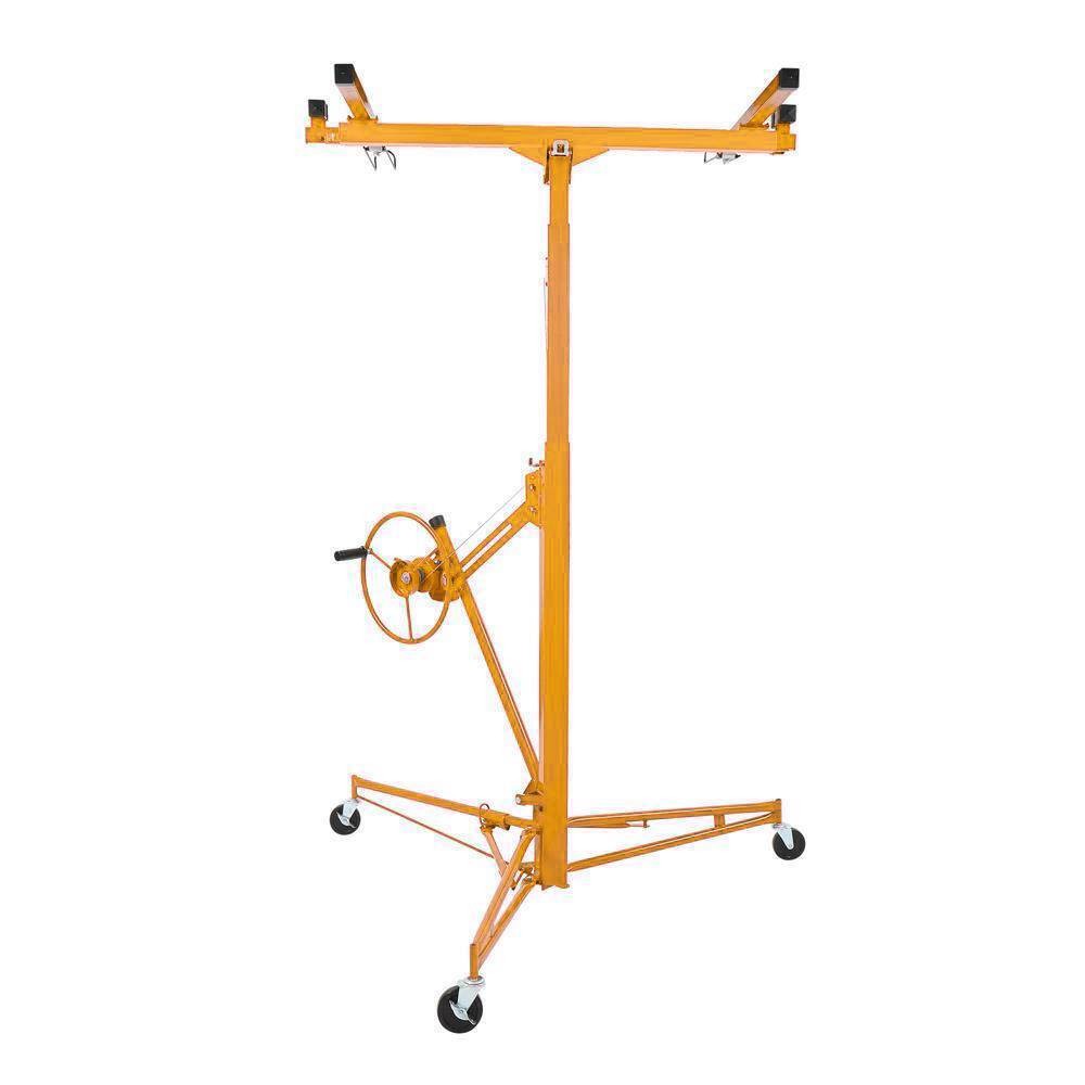 11 FT Drywall Rolling Lifter Panel Hoist Jack Lifter with Lockable Wheels Yellow
