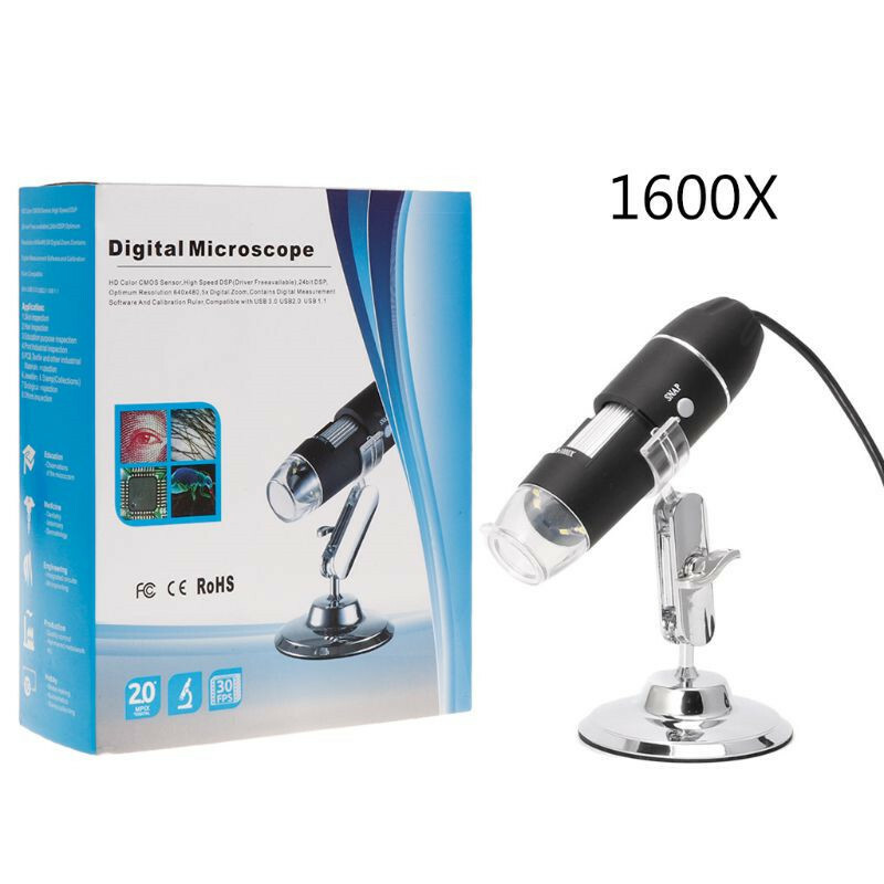 Real 1600X Digital Binocular Microscope USB Camera LED Android Phones Window PC