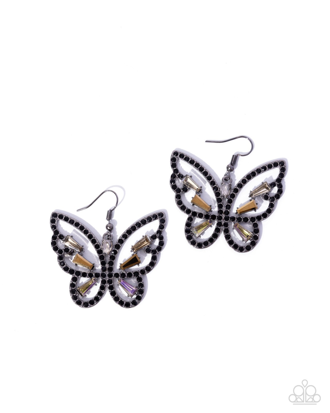 Paparazzi Fair Flutter - Black - Black Rhinestones - Multicolored Gems - Silver