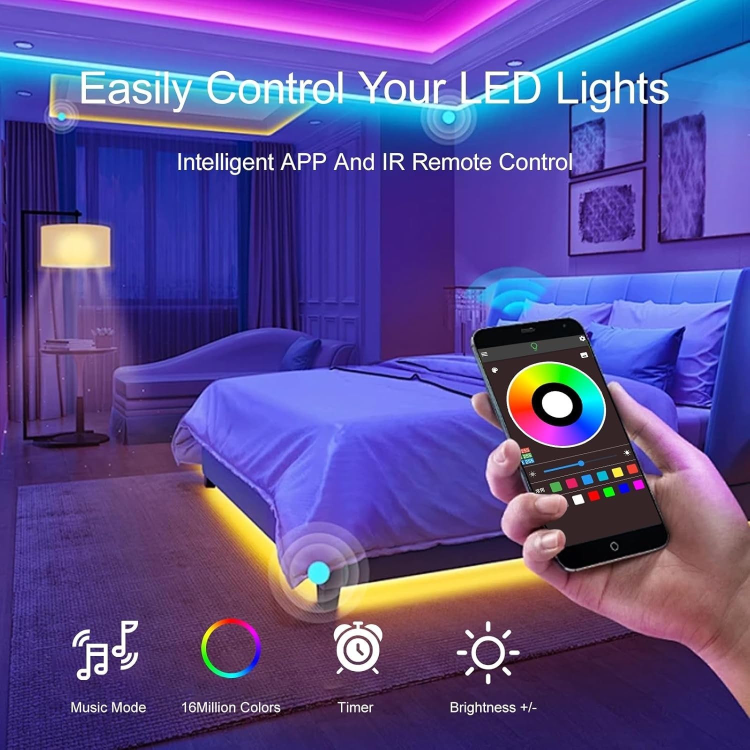 Led Lights Bedroom 200 FT 2 Rolls 100 FT W/ Remote & Application Control RGB