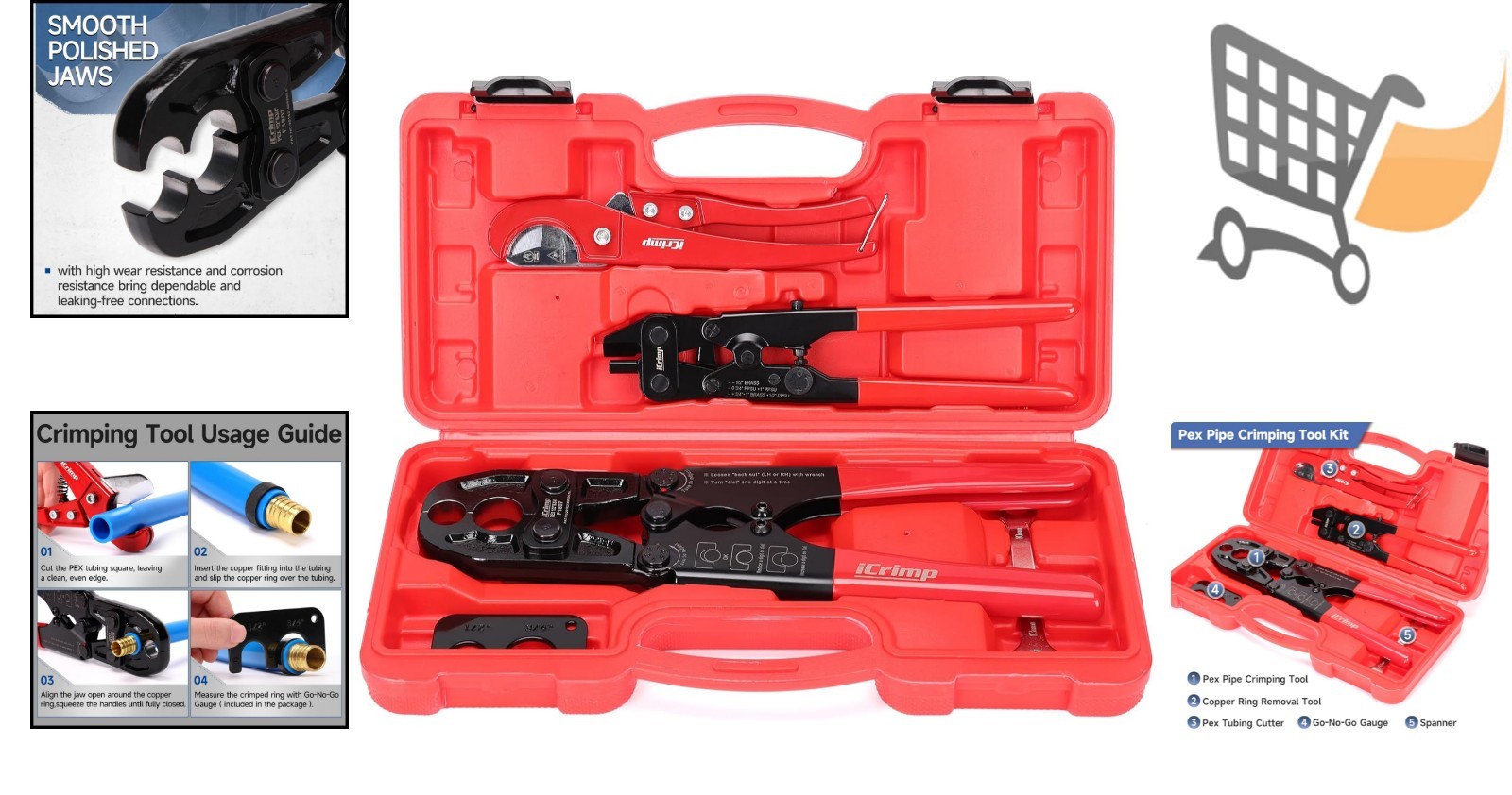 Crimping Tool Kit PEX Copper Ring Cutter Removal for Pipe Maintenance Install