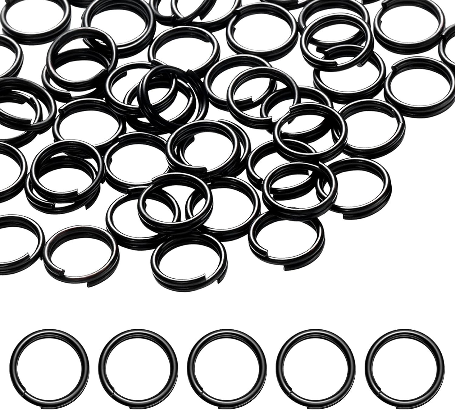 50 Pieces Black Small⭐Jump Keys Ring HeavyDuty Metal Round Keychain Split Rings⭐