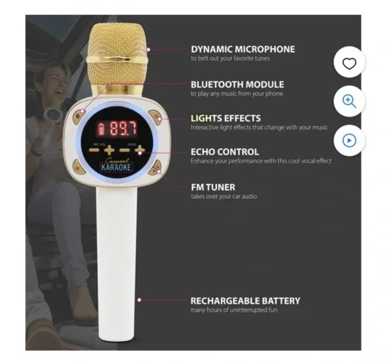 The Singing Machine CPK545 Wireless Bluetooth Microphone Carpool Karaoke Machine