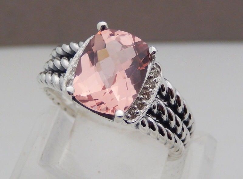 David Yurman Sterling Silver Petite Morganite & Diamond Wheaton Ring Size 6
