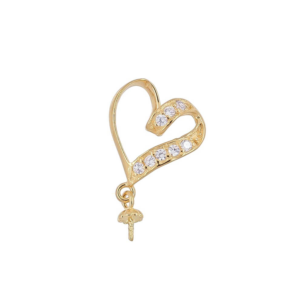 Gold Plated Sterling Silver CZ Heart Pendant Bail Connector with Bead Cup #99787
