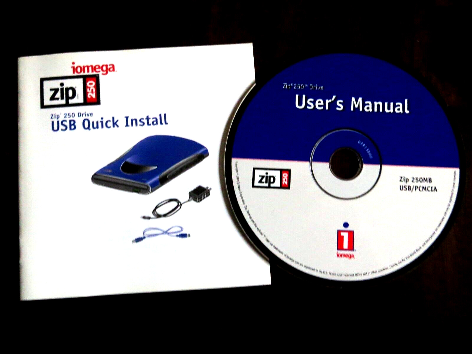Iomega User's Manual on CD  For Iomega Zip 250 Drive USB/PCMCIA & Quick Install